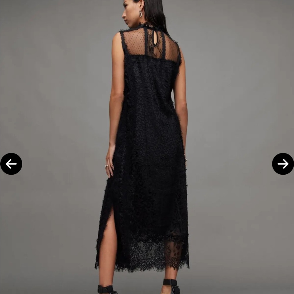 AllSaints Black Lace-Overlay Midi Dress - Picture 7 of 10